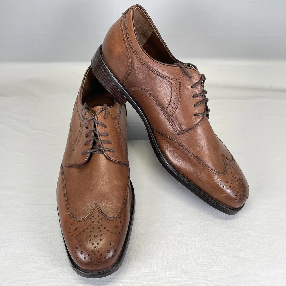 Johnston & Murphy XC4 Shoes Mens Size 10.5 Brown Leather Wingtip Brogue Oxford